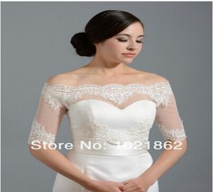 Off Shoulder Vintage Lace Bolero Jacket Illusion Half Sleeve Overdekte knop Jassen Bridal Shrug Bruid Wraps Wedding Dress Accesso5906673