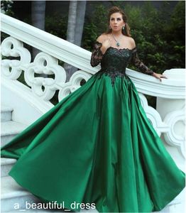 Robe de bal à épaules dénudées pour femmes, robe de Quinceanera vert chasseur avec des appliques noires, robe de soirée à paillettes, manches longues, robe de bal ED1115
