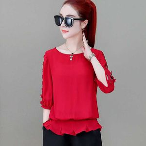 Off Épaule Femmes Spring Summer Style Blouses en mousseline de soie Chemises Lady Casual Demi-manches O-Cou Blusas Tops DF2883 210609