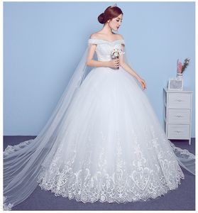 Robes de mariée en dentelle à épaules dénudées, corset, taille empire, perles, train Watteau, dos à lacets, robe de mariée, 331M