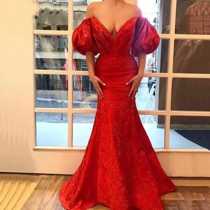Off-the-shoulder avondjurk zeemeermin rood Dubai Saoedi-Arabische prom feestjurk formele feestkleding vestidos