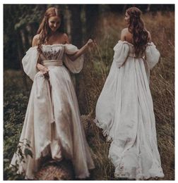 Robe de mariée princesse à épaules dénudées, manches bouffantes appliquées, en cœur, robes de mariée ALine, dos nu, style Boho, 6128350