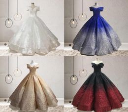 Robes de quinceanera hors épaule Discolor Sequin Prom Robes à volants Longueur du sol princesse Bling Maridings Bridal GO8548945