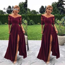 Off-the-shoulder split prom feestjurken avondkleding op voorraad high-end occassion dress250d