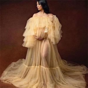 Off The Shoulder Dames Prom Dresses Tiered Ruches Lady Maternity Roosts voor Baby Shower Long Photography Toga Personaliseer