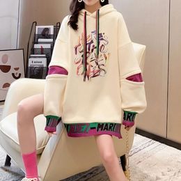 Off blanc mignon longs vêtements femelles sweatshirts pour femmes kawaii tops graphiques violets y2k streetwear japonais épais de haute qualité e 240301