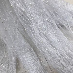 Off White Gold Glitter Neta brillante de tul tela de encaje Pearls Bride Wedding Velo encaje Tul Home Diy Lace