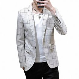 Off White Men's Plaid Traje Chaqueta Primavera y Otoño Nuevo Terno Masculino Busin Casual Blazer Homme Fi Slim Coat 69WL #