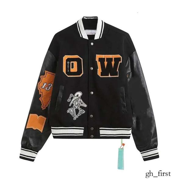 Off White Varsity Jacket Vestes pour hommes Offs Hommes Designer de coupe-vent Vintage Lâche Longue Baseball Hip Hop Mode Haute Qualité 460