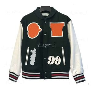 Off Whitejacket Luxury Jacket Offs Offs Automne et Hiver Sonoff Coat Male et femelle Industrie lourde Bloride en laine brodée Bomber en cuir épissu