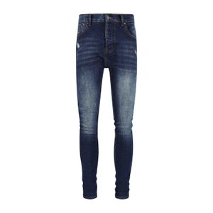 Offamiri Jeans pour hommes haute élasticité taille basse coupe ajustée et élastique style coréen tendance décontracté jeunesse pantalons longs avec trous