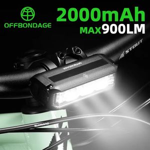 OFFBONDAGE vélo lumière avant 900 Lumen vélo 2000 mAh lampe de poche étanche USB charge vtt route cyclisme lampe 240311
