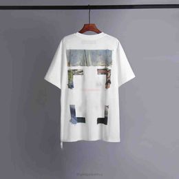 OFFes Designer Peinture à l'huile Coton Manches courtes T-shirt Hommes T-shirt Casual Tee Tops Impression arrière de Noir Blanc Été Hip Hop Ow Loose