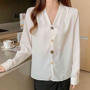 Kantoor Blouse Shirts Herfst Chiffon Shirt Dames Lange Mouw Casual White Spliced ​​Women's Fashion Blusas 520h 210420