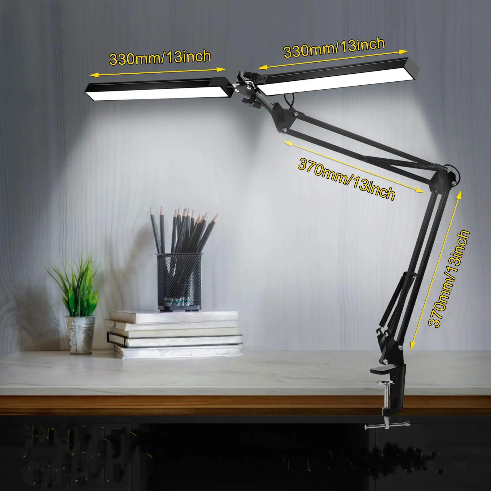 Office Bright Table Lamp LED-klipp Lång armbord Ljus Flexibel ögonskyddad lampa för vardagsrum Läsning Kontor/studie/arbete