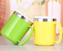 Office Cups Rvs Doublevacuum Cup Wijnglazen Cup met Deksel Roestvrij Wijn Ei Koffie Bekers 4 Kleuren Waterfles via DHL