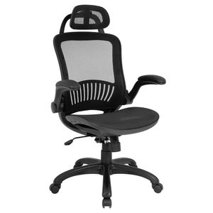 Bureau d'ordinateur ergonomique roulant pivotant en maille soutien lombaire appui-tête bras rabattables dossier haut chaise réglable pour femmes hommes, noir