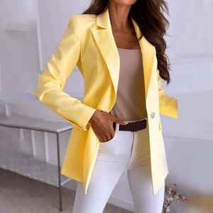 Kantoor mode 2022 Blazer Woman Solid Color One Buttons Autumn Winter Turndown Collar Long Sleeve Suit jas Streetwear