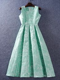 Kantoor dames elegante jacquard midi jurken zomer Franse retro geur mouwloze hoge taille aline ball jurk 240321
