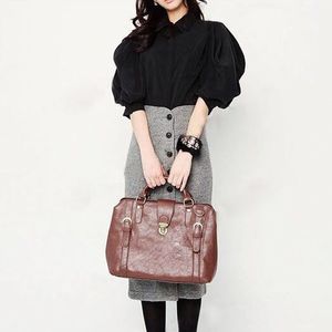 Kantoor Dame 2 Stuk Set Vrouwen Lente Herfst Lantaarn Mouw Blouse Shirt Top + Split Single-Breasted Wool Pencil Skirt Suit 210416