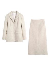 Office Lady Elegant Tweed Suits Trajes Skirts Blazers ajustados y Skirt Midi de cintura alta Co Ord Two Piece Women Outfits T220729