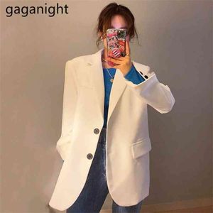 Office Lady Fashion Solid Blazer Loose Single Breasted Primavera Otoño Outwear Abrigo largo Tops Korean Plus Size Blazers 210601