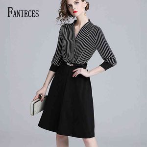 Office Lady Vintage élégant Patchwork Dress Vestidos Vestidos A-Line Business Party Femmes Black Formel Work Streetwea R 210520