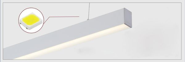 Frete grátis Iluminação de escritório pendurada suspensa no teto de 1200 mm luz linear led AC85-265V prata e corpo de superfície branca