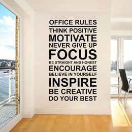 Règles de bureau affiche sticker mural travail Motivation citation signe pensez Positive Focus travail d'équipe vinyle autocollant Art entreprise décor