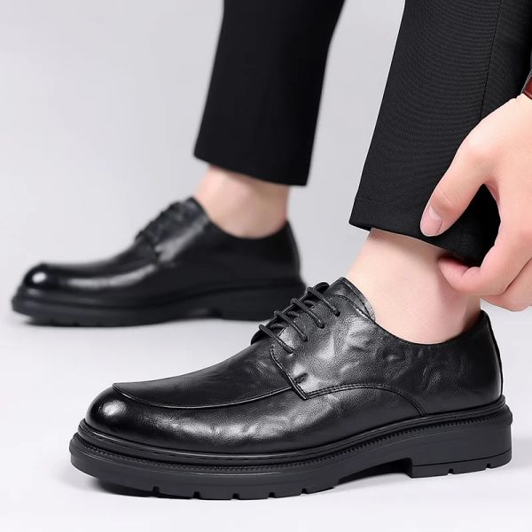 Spring de bureau pour le cuir grand marron noir marron extérieur extérieur résistant aux hommes de mode décontractés plate-forme oxfords chaussures b platem oxds