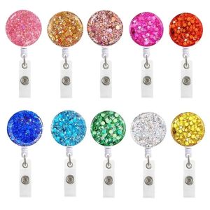 Forniture per ufficio 10 colori Porta badge Bobina con paillettes rotonda facile da tirare fibbia Porta badge identificativo clip a coccodrillo rotante BadgesClip