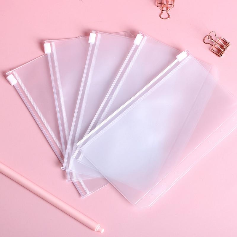 Office Travel Portable Document Sack A6 PVC Binder Clear Zipper Storage Bag 6 Hole Waterproof High Quality Stationery Bags WLL261-ZWL