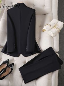 Kantoor draag vrouwen elegante mode chique jassen lange mouw casual blazer jas pakken broek 2 -delige set