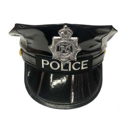 Officier zacht lederen hoeden cap unisex volwassen zwart cosplay party politie aankleden hoed accessoires Europese en Amerikaanse stijl