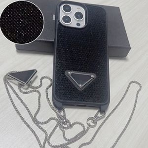 Étui de téléphone de créateur officiel Bling Glitter Diamond pour iPhone 15 Pro Max Case Apple iPhone 14 Pro Max 13 12 11 Cases Sparkling Triangle P Women Handbag Case Phonecase