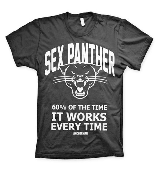 Hombres oficiales Funky Anchorman Sex Panther Camiseta negra Ron Burgundy Tee Nuevo diseño Camiseta de algodón