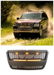 Offroad exterieur onderdelen front grill race grills bovenste rooster met embleem geschikt voor Ford Explorer 2006-2010 bumperrooster met LED-lichten