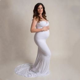 Offtheshoulder Moederschap Pography Jurk Stretchy Jersey Zwangere Vrouw Zeemeermin Lange Jurken Voor Po Shoot 240301