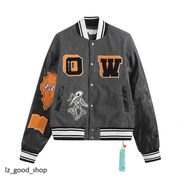 Designe de chaqueta de Whiteee Jackets Off Jackets White Windbreaker Varsity Vintage Long Long Baseball Hip Hop Harajuku Carta Bordado de bordado Off Withe 170