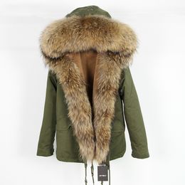 OFTBUY décontracté vert veste d'hiver femmes parka réel manteau de fourrure grand col de fourrure de raton laveur naturel à capuche parkas vêtements d'extérieur chauds