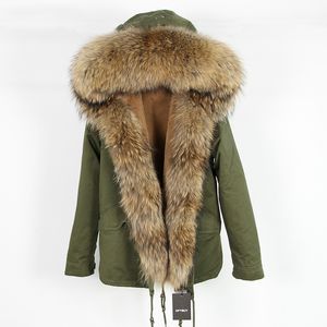 OFTBUY chaqueta informal verde de invierno para mujer, parka, abrigo de piel real, parkas con capucha y cuello de piel de mapache natural grande, ropa de abrigo cálida