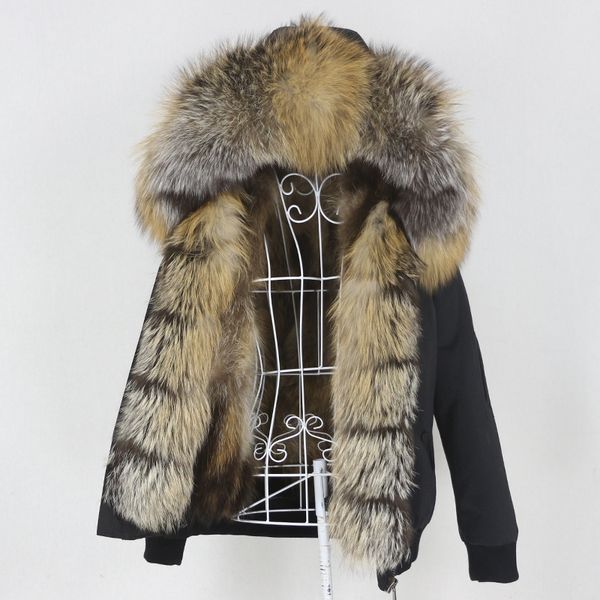 OFTBUY-Parka Bomber impermeable para mujer, chaqueta de invierno, abrigo de piel auténtica de zorro, prendas de vestir exteriores de piel Natural, ropa de calle con capucha desmontable