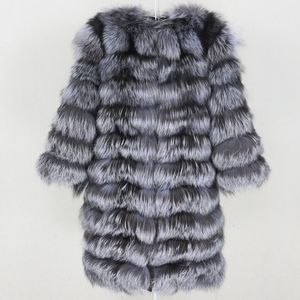 OFTBUY nouvelle veste d'hiver femmes longue réel manteau de fourrure naturel grand moelleux fourrure de renard vêtements d'extérieur Streetwear épais chaud trois quarts