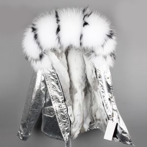 Oftbuy Parka Silver Winter veste femme Real Fur Coat Big Natural Ratcoon Col de fourrure à capuche parkas de fourrure à capuche