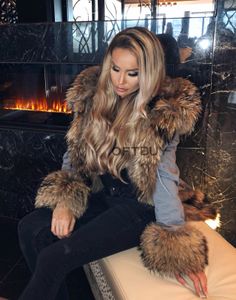 OFTBUY réel manteau de fourrure longue Parka veste d'hiver femmes naturel col de fourrure de raton laveur réel doublure de fourrure de renard détachable Streetwear nouveau