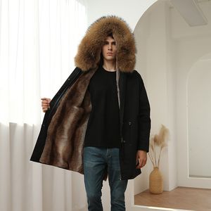 OFTBUY Nieuwe waterdichte Parka Winterjas Mannen Echte Natuurlijke Wasbeer Bontkraag Kapmantel Warme Dikke Afneembare Streetwear