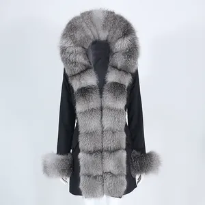 OFTBUY Nieuwe Waterdichte Echte Bontjas Winterjas Vrouwen Natuurlijke Vos Bontkraag Capuchon Lange Parka Warme Bovenkleding Streetwear