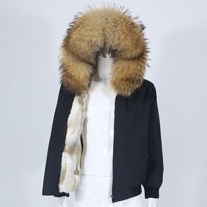 OFTBUY 2021 imperméable hommes Bomber Parka veste d'hiver naturel réel raton laveur renard manteau de fourrure col à capuche doublure de lapin Streetwear