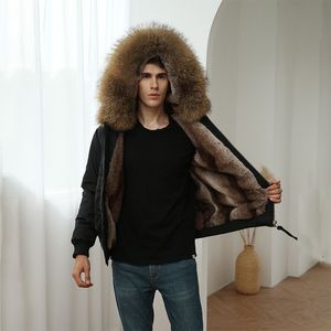 OFTBUY Real Natural Cuello de piel de mapache moda Parka Bomber chaqueta de invierno hombres Abrigo con capucha cálido grueso desmontable ropa de calle