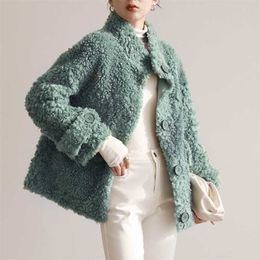 OFTBUY mode luxe hiver veste femmes réel manteau de fourrure tricot laine col rabattu épais chaud survêtement marque 211110